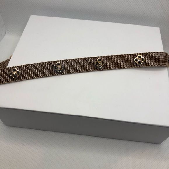 Henri Bendel Rose Gold Bronze Mesh Floral Crystal Choker Wrap Bracelet - Picture 4 of 10